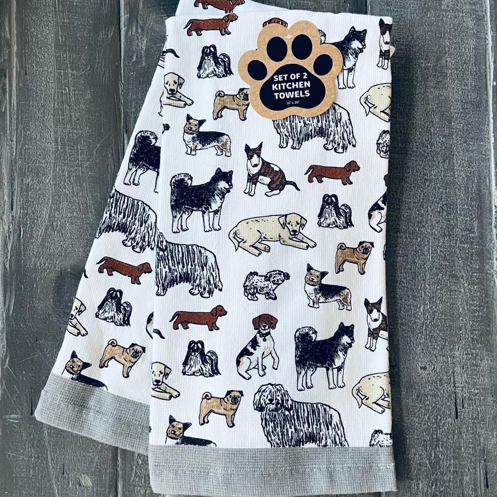 Dog Breeds Graphic Kitchen Dish Towels Set